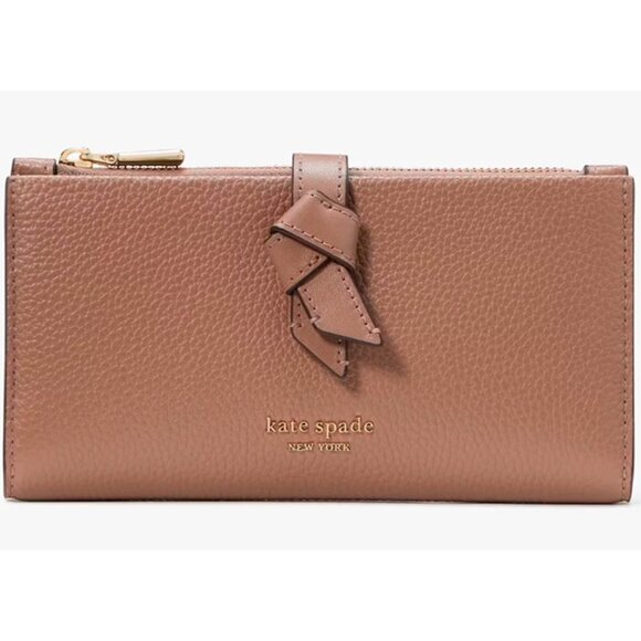 S Kate Spade New York Knott Zip Slim Wallet Beige / Brown Leather KH157 NWT $168 - Picture 1 of 5